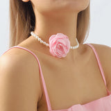 Kpop Pink Rose Flower Choker Necklace Bridal Goth Jewelry