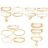 Boho Pearl Chain Coin Pendant Bracelet Set Vintage Snake Link Bangles