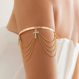 Boho Tassel Charm Arm Chain with Cross Pendant Bracelet