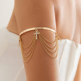 Boho Tassel Charm Arm Chain with Cross Pendant Bracelet