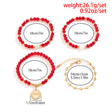 Boho Red Crystal Heart Chain Bracelets Set Ethnic Coin Pendant Bangles