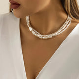 Multilayer Pearl Chain Necklace Vintage Wedding Statement Choker Jewelry