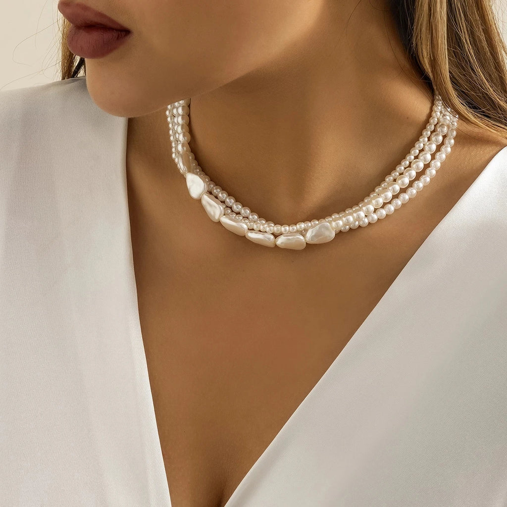Vintage Multilayer Pearl Chain Necklace for Women