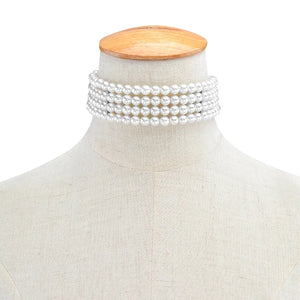 Multilayer Pearl Choker Bib Necklace for Women