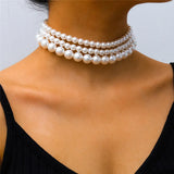Multilayer Pearl Choker Bib Necklace for Women