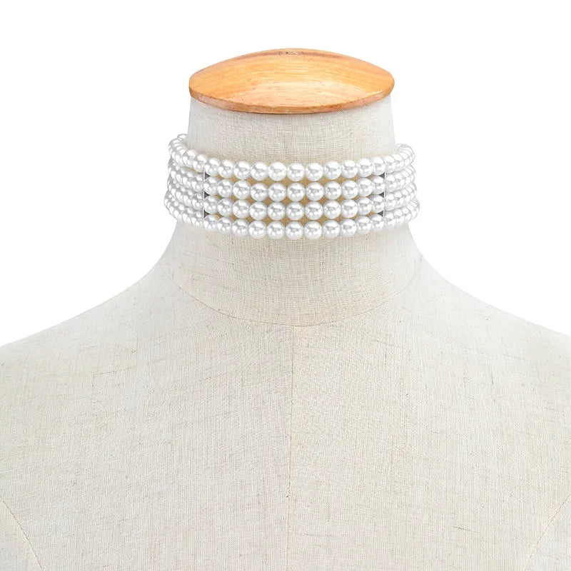 Multilayer Pearl Choker Bib Necklace for Women