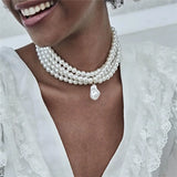 Multilayer Pearl Choker Bib Necklace for Women