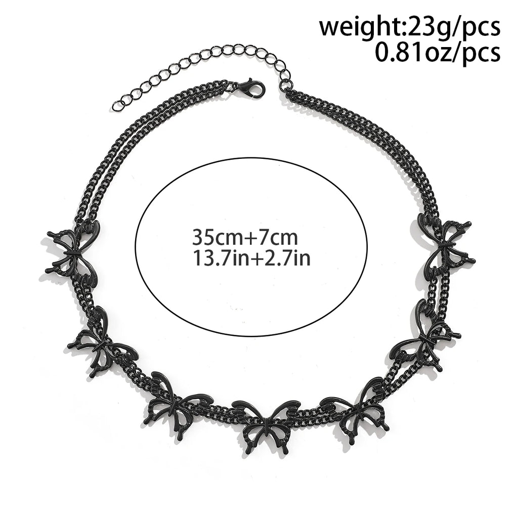 Goth Hollow Butterfly Clavicle Chain Necklace Vintage Multilayer Choker
