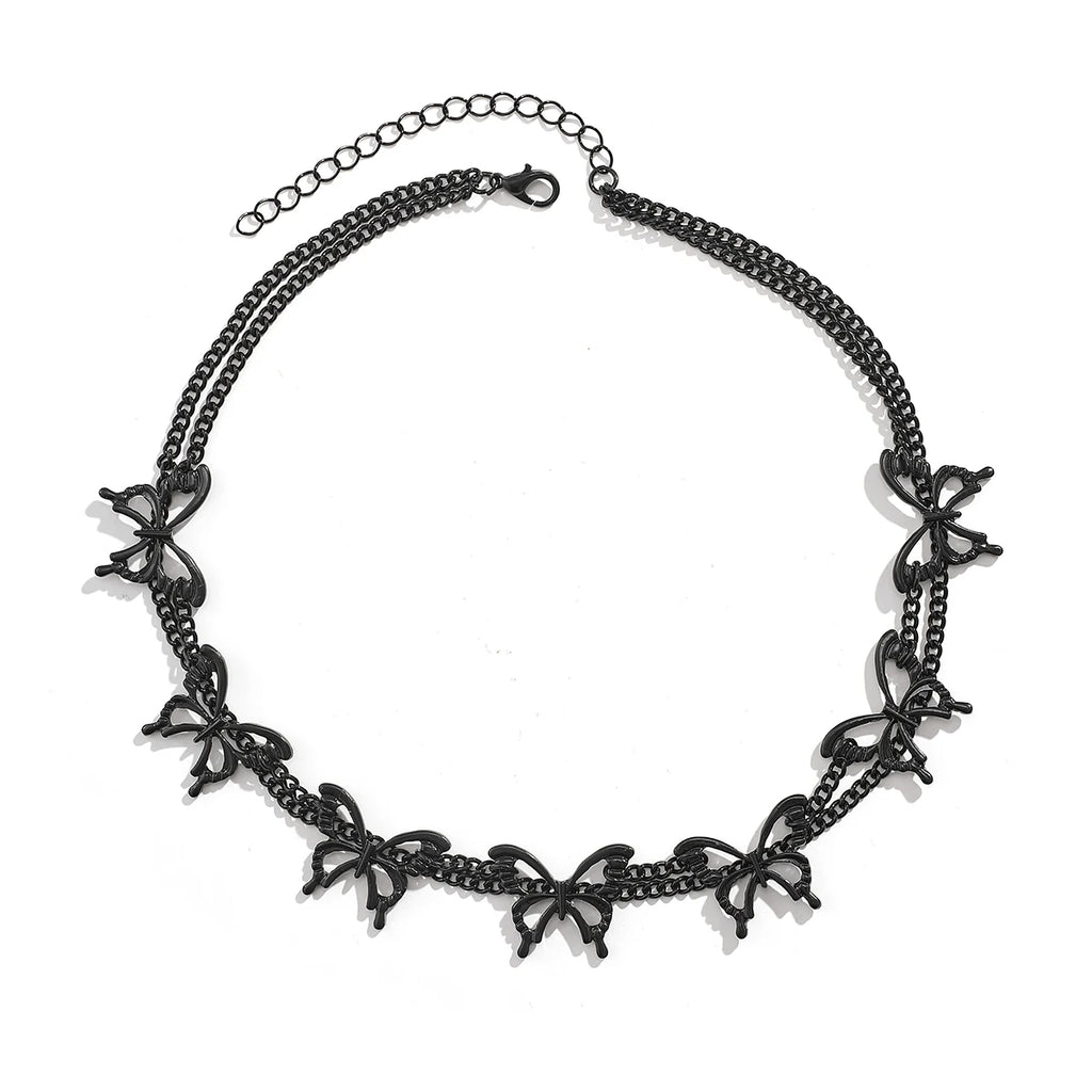 Goth Hollow Butterfly Clavicle Chain Necklace Vintage Multilayer Choker