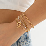 Goth Punk Crystal Tennis Chain Bracelet Set Vintage OT Buckle Lariat