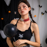 Goth Red Pearl Clavicle Chain Necklace Women Wedding Bridal Statement