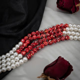 Goth Red Pearl Clavicle Chain Necklace Women Wedding Bridal Statement