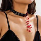 Women's Gothic Red Crystal Chain Necklace Multilayer Beaded Choker