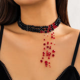 Women's Gothic Red Crystal Chain Necklace Multilayer Beaded Choker