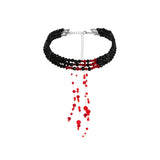 Women's Gothic Red Crystal Chain Necklace Multilayer Beaded Choker