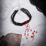 Women's Gothic Red Crystal Chain Necklace Multilayer Beaded Choker