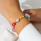 Flower Stretch Chain Bracelets for Women Charms Pearl Couple Hand Jewelry