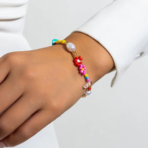 Flower Stretch Chain Bracelets for Women Charms Pearl Couple Hand Jewelry