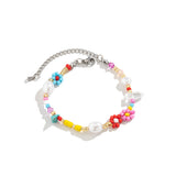 Flower Stretch Chain Bracelets for Women Charms Pearl Couple Hand Jewelry