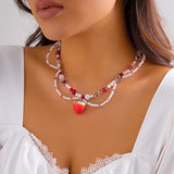 Kpop Sweet Strawberry Pendant Necklace Love Heart Choker Jewelry