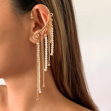 Geometric Pearl Chain Clip Earrings No Pierced Ear Cuff