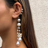 Geometric Pearl Chain Clip Earrings No Pierced Ear Cuff