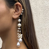 Geometric Pearl Chain Clip Earrings No Pierced Ear Cuff