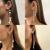Geometric Pearl Chain Clip Earrings No Pierced Ear Cuff