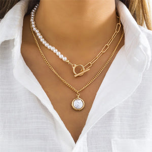 Baroque Pearl Coin Pendant Choker Necklace Wedding Bridal OT Buckle Chest Tassel