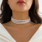 Multilayer Goth Pearl Choker Necklace for Women Wed Bridal Bead Clavicle
