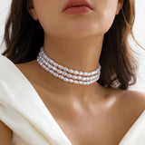 Multilayer Goth Pearl Choker Necklace for Women Wed Bridal Bead Clavicle