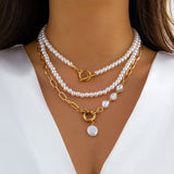 Pearl OT Buckle Pendant Necklace for Women Bridal Goth Bead Chain Y2K Jewelry