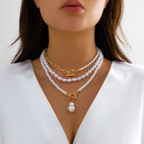 Pearl OT Buckle Pendant Necklace for Women Bridal Goth Bead Chain Y2K Jewelry