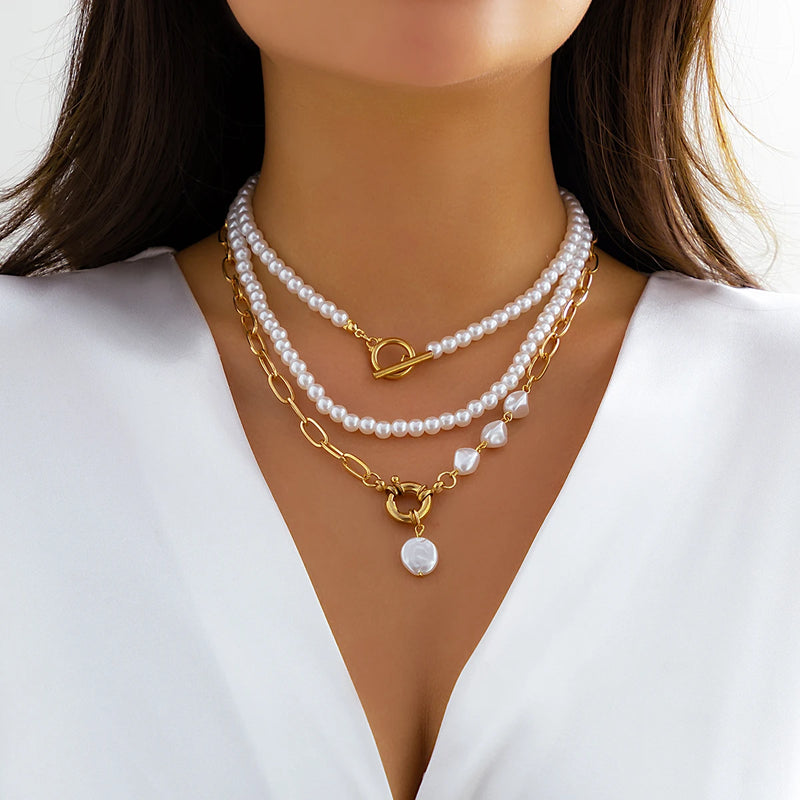 Pearl OT Buckle Pendant Necklace for Women Bridal Goth Bead Chain Y2K Jewelry