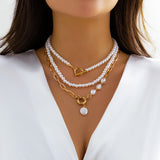 Pearl OT Buckle Pendant Necklace for Women Bridal Goth Bead Chain Y2K Jewelry