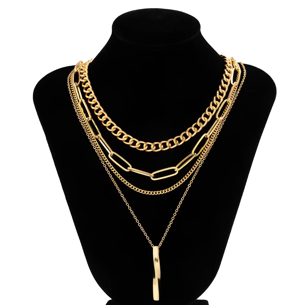 Multilayer Minimalist Rod Pendant Choker Necklace Set