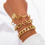 Punk Metal Cuban Chain Bracelets Set for Women