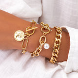 Punk Metal Cuban Chain Bracelets Set for Women
