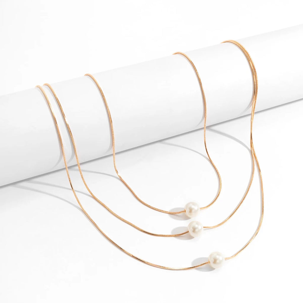 Kpop Snake Chain Choker Necklace Pearl Pendant Thin Link Jewelry