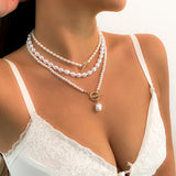 Vintage Baroque Pearl Heart OT Buckle Pendant Necklace for Women