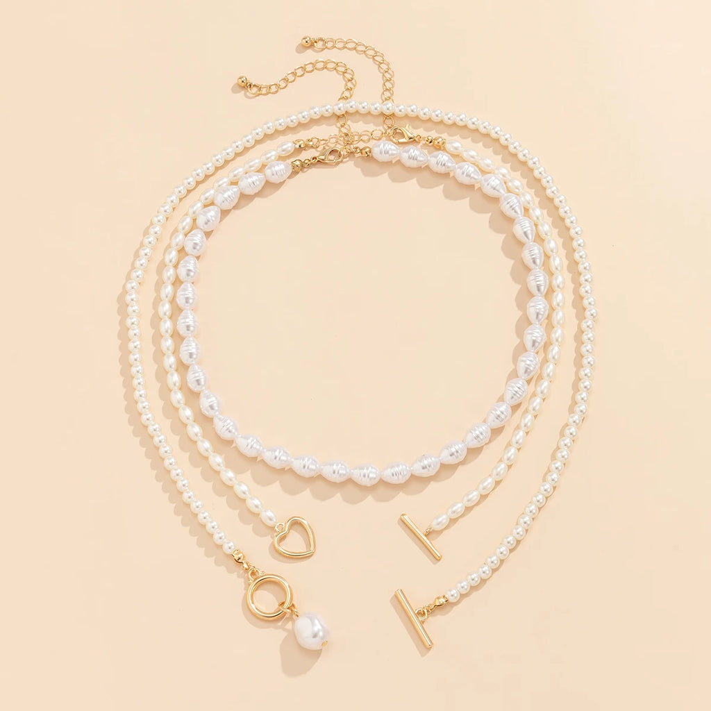 Vintage Baroque Pearl Heart OT Buckle Pendant Necklace for Women