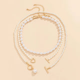 Vintage Baroque Pearl Heart OT Buckle Pendant Necklace for Women