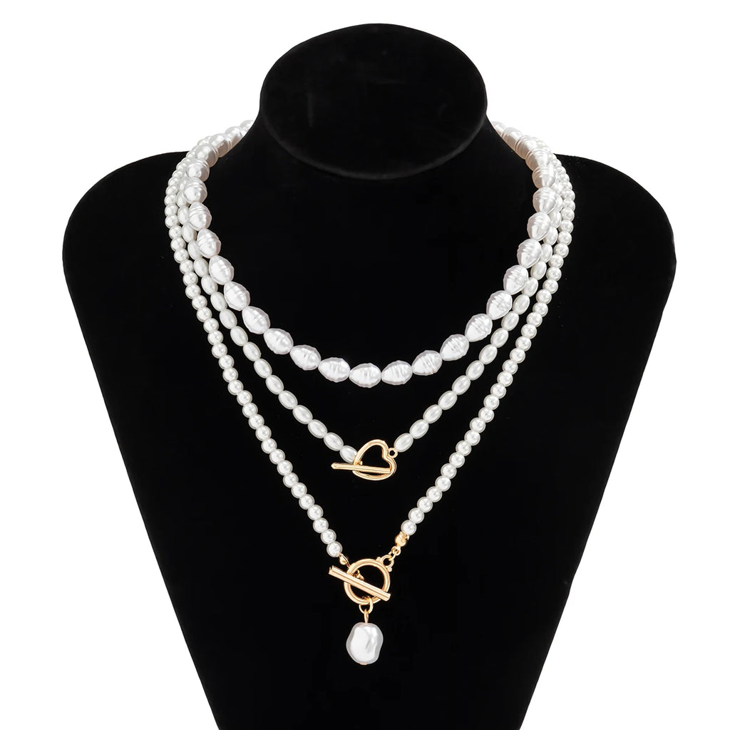 Vintage Baroque Pearl Heart OT Buckle Pendant Necklace for Women