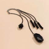 Vintage Tassel Clip Earrings Acrylic Geometric Pendant Ear Cuffs