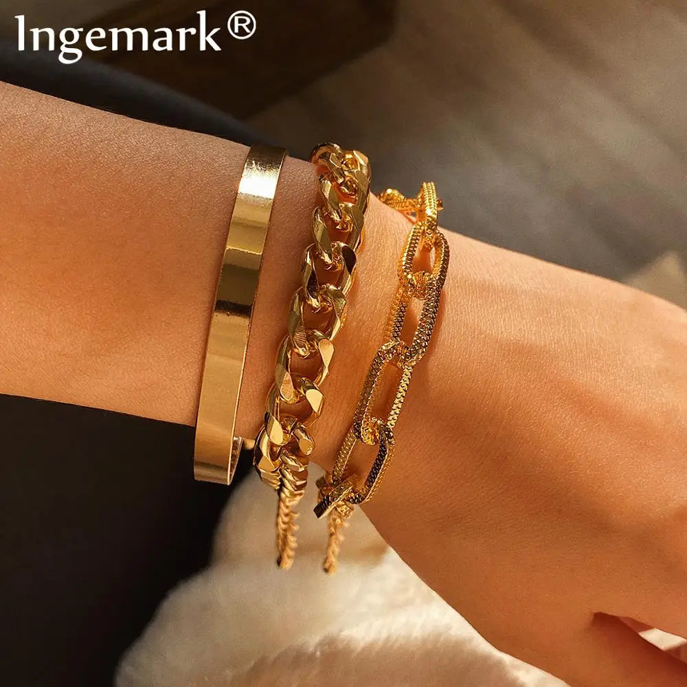 Vintage Snake Chain Bracelets Set for Women Bohemian Iron Link Bracelet