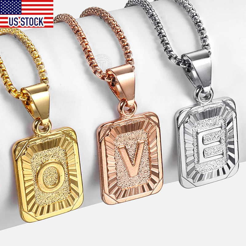 Initial A-Z Alphabet Capital Letter Pendant Necklace Stainless Steel