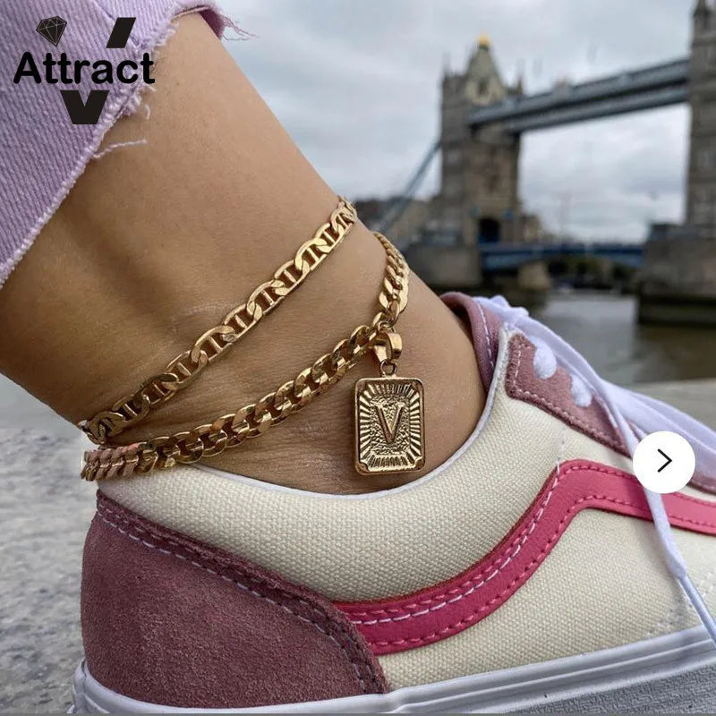 A-Z Anklets Bracele for Women Stainless Steel Letter Leg Chain Alphabet Anklet