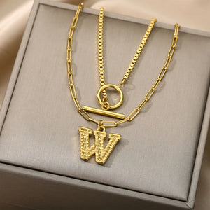 A-Z Letter Necklaces Charm Double Layer Alphabet Pendant Necklaces