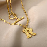A-Z Letter Necklaces for Women Double Layer Box Chain Pendant Necklace