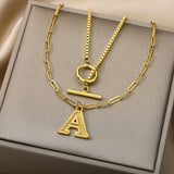A-Z Letter Necklaces for Women Double Layer Box Chain Pendant Necklace